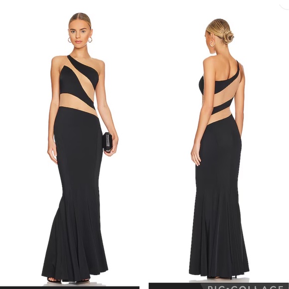 Norma Kamali Snake Mesh Fishtail Gown in Black & Nude Mesh